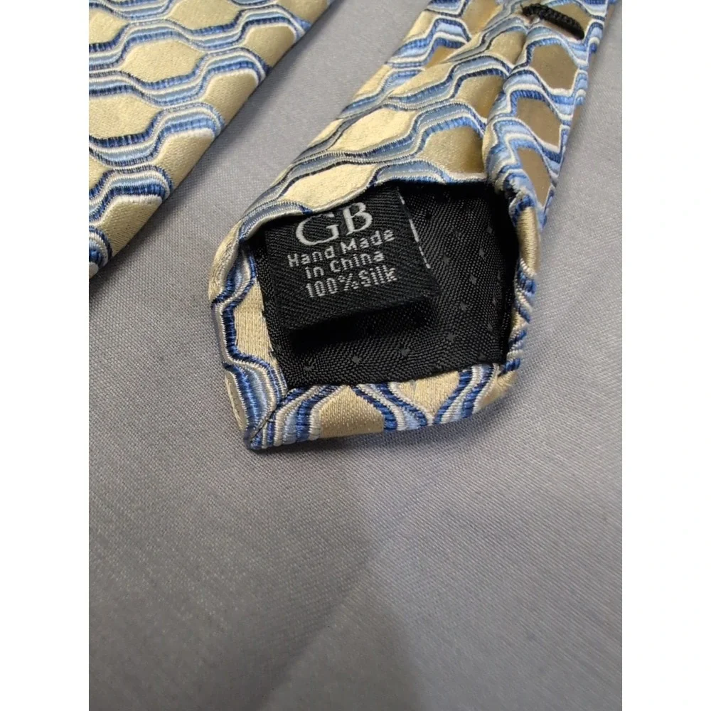 Geoffrey Beene‎ Gold Blue Geometric Silk Tie Classic Mens Necktie Wedding Formal